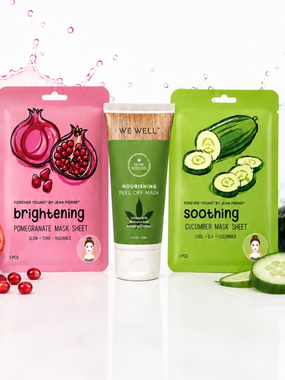 NEW - WE WELL Hemp Seed Peel Off Mask + Brightening Soothing Sheet Masks - 3PC